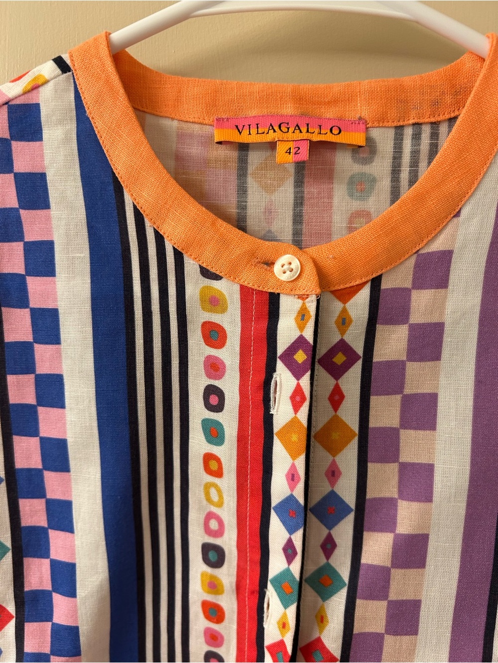 Vilagallo Colorful Geometric Stripe Linen Cotton Blouse Artsy Boho EU 42 US 10.5 - Picture 3 of 5